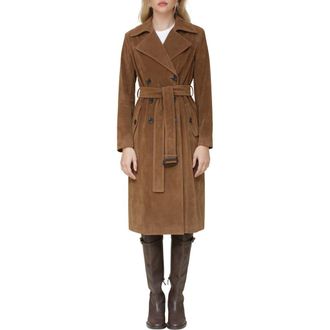 Avec Les Filles Faux Suede Double Breasted Belted Coat in Wood at Nordstrom Rack, Size Large