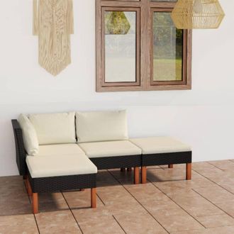 vidaXL Set Divani da Giardino 4 pz con Cuscini in Polyrattan Nero - Vidaxl