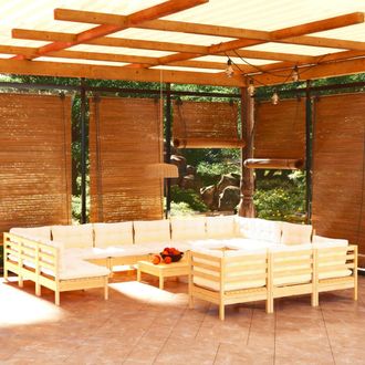vidaXL Vidaxl Muebles De Jard&iacute;n 14 Piezas Y Cojines Madera De Pino Crema