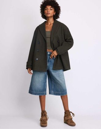 Stradivarius cappotto in feltro con collo sciallato color kaki-Verde