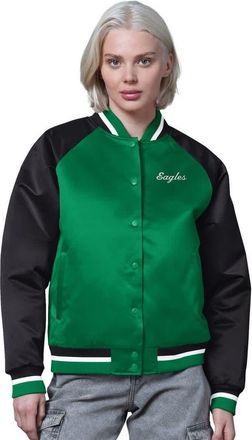 Starter Womens Starter Kelly Green/Black Philadelphia Eagles Satin Full-Snap Vintage Varsity Jacket at Nordstrom, Size Xx-Large