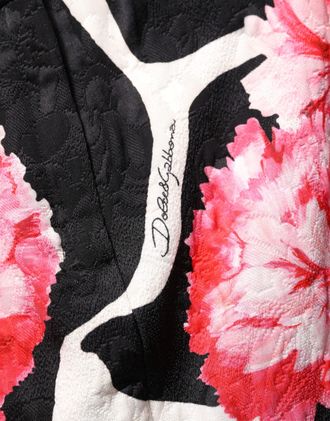 Dolce & Gabbana Womens Black Pink Carnation Floral Print Jacquard Mini Skirt Cotton Viscose
