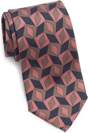 Jack Victor Nielsen Geometric Print Silk Tie in Rose at Nordstrom
