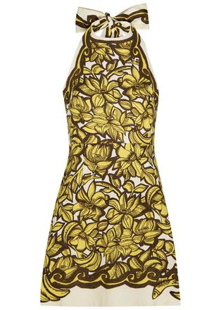Alemais Alemais Mona Printed Halterneck Hemp Mini Dress - Yellow - 14 (UK14 / L)