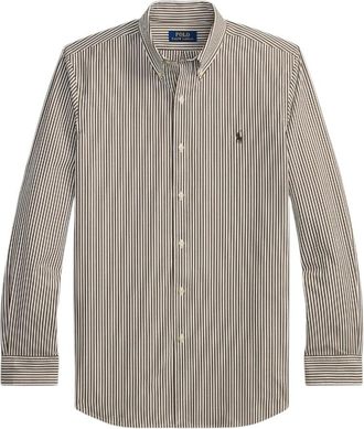 Ralph Lauren Custom Fit Gestreepte Stretch Poplin Overhemd - Heren - Casual Overhemden - Bruin - M - Katoen - Overhemden