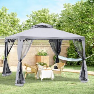 OUTSUNNY 3 x 3 m Metal Gazebo Garden Outdoor 2-Tier Roof Marquee Party in Grey