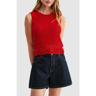 All in Favor 3D Flower Hem Open Stitch Tank in Red at Nordstrom, Size X-Large