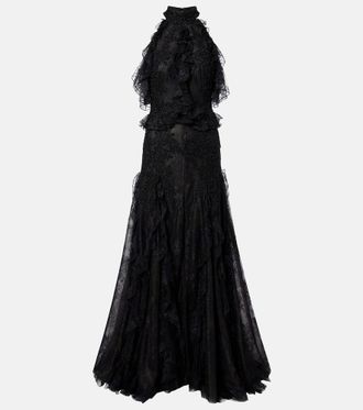 Costarellos Halterneck lace gown
