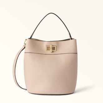 Furla Amelia Bucket Bag S Cotone G Beige Grained Calf Leather Woman