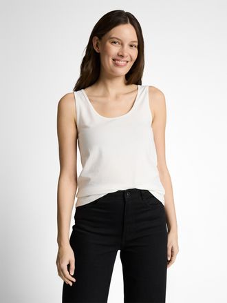 Tom Tailor Tr&auml;gertop TOM TAILOR, Damen, Gr. XXL, whisper wei&szlig;, Single Jersey, Obermaterial: 95% Baumwolle, 5% Elasthan, unifarben, figurumspielend h&uuml;ftbedeckend,