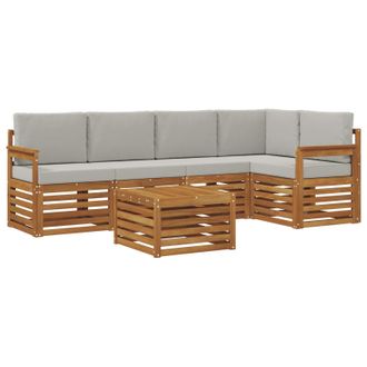 vidaXL Conjunto De Sof&aacute; Seccional Con Coj&iacute;n 6 Pcs Gris Natural Y Claro Vidaxl