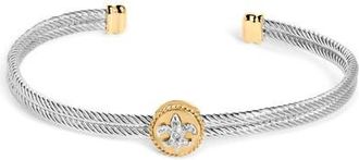 House of Brilliance 18K Yellow Gold Plated Silver Diamond Accent and Fleur Di Lis Medallion Bangle at Nordstrom