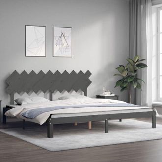 vidaXL Vidaxl - Estructura De Cama Con Cabecero Madera Maciza Gris 200x200 Cm