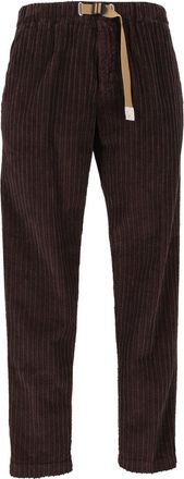 White Sand Wide-Stripe Corduroy Strap Straight-Leg Pants