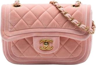 Chanel Pre-owned Quilted Velvet Flap Bag - Dames - Vintage Schoudertas - Roze - ONE Size - Leer - Vintage