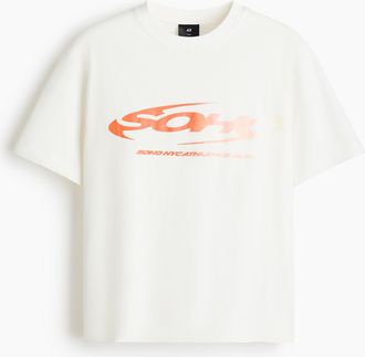 H&M Bedrucktes T-Shirt in Loose Fit - White