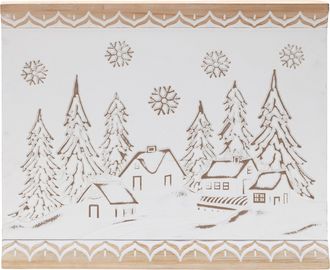 Melrose International Carved Wood Winter Village Wall Art 19L - White, Beige