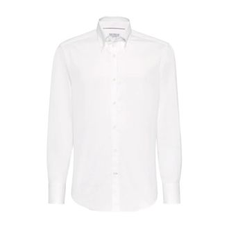 Brunello Cucinelli Camicia Bianca con Bottoni e Orlo Curvo - - Shirts - Uomo - Bianco - M