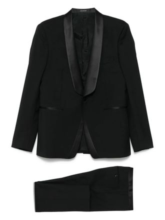 Tagliatore satin-trim suit - men - Wool/Cotton - 46 - Black
