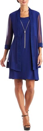 R & M Richards Womens Two Piece Short Evening Jacket Dress In Royal