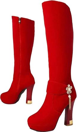 Generic Womens Knee High Boots Platform Heel Tassel Design Long Boots Party Footwear
