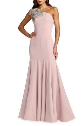Mac Duggal Womens Crepe One Shoulder Gown With Flower Detail in Rose at Nordstrom, Size 14