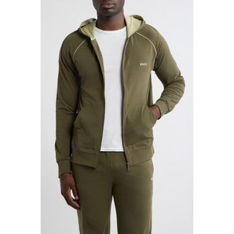 BOSS Mix Match Hooded Zip Jacket in Open Green at Nordstrom, Size Xx-Large