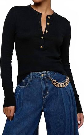 L'agence Ronda Knit Henley Top In Black Gold