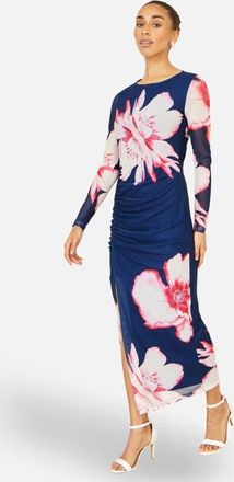 Yumi Long Sleeve Mesh Maxi Dress in Navy at Nordstrom, Size 12