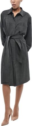 Parosh Grey Shirt Collar Midi Dress