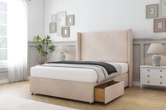 Comfort Beds Madrid Naples Divan Base 2 Drawers - 54 Wingback in Light Sand | Size: King