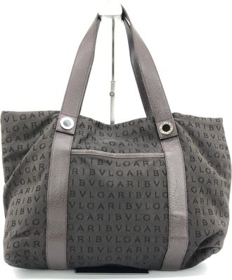 Bulgari Logo Canvas Tote Bag With Womens Pockets (Pre-Owned)