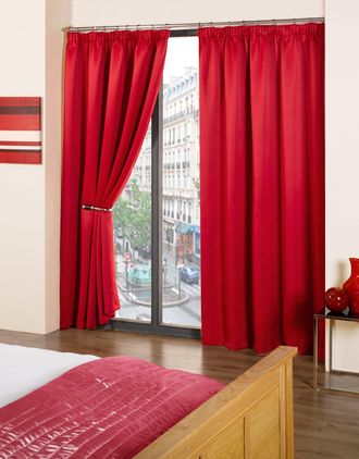 Emma Barclay Cali Pencil Pleat - Woven Thermal Blackout Pencil Pleat Curtains in Red - Width 90 x Drop 90 (229 x 229cm) - Emma Barclay | TJ Hughes