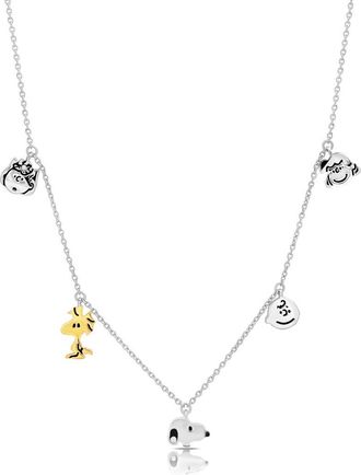 Crislu x Peanuts Snoopy & the Gang Charm Necklace in Pure Platinum /Clear Stone at Nordstrom, Size 16