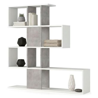 Dmora Dmora - Estante Para Libros Dfav, Biblioteca De Doble Cara Con 5 Estantes, Estante Para Libros En Zig Zag, Unidad De Pared Con Estantes, 100% Made In 