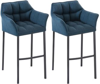 Clp Clp - Set De 2 Taburete De Bar Damaso En Tela Con Base De 4 Patas Azul Negro
