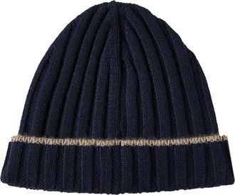 Brunello Cucinelli Blauwe Cashmere Ribgebreide Beanie Hoed - Heren - Hoeden - Blauw - L - Kasjmier - Accessoires