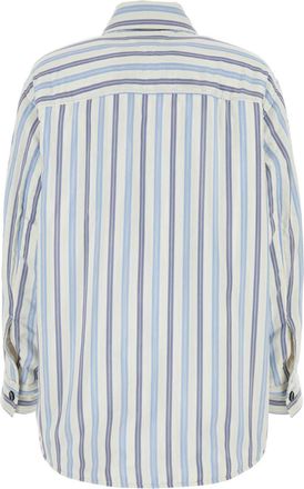Bottega Veneta Womens Silk Padded Striped Shirt Blue
