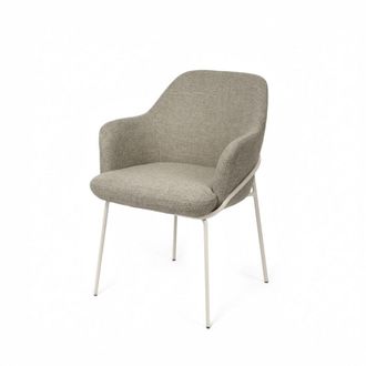 Koketto Home Silla de comedor tapizada en color taupe con patas de metal beige