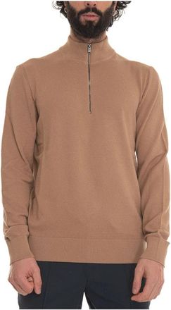 HUGO BOSS Half Zip Pullover - Heren - Coltruien - Beige - S - Katoen - Truien & Vesten