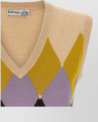 Ballantyne cashmere argyle v-neck sleeveless knitted top
