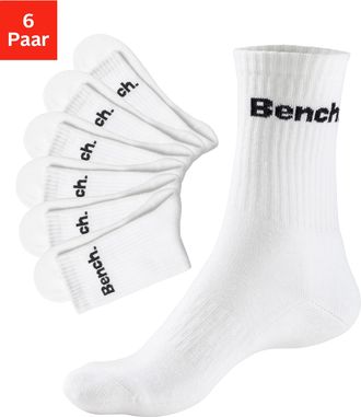 Bench Tennissocken BENCH., Damen, Gr. 39-42, weiss (6x wei&szlig;), Baumwollmischung, unifarben, elastisch, Socken Tennissocken, mit Fuss Polsterung