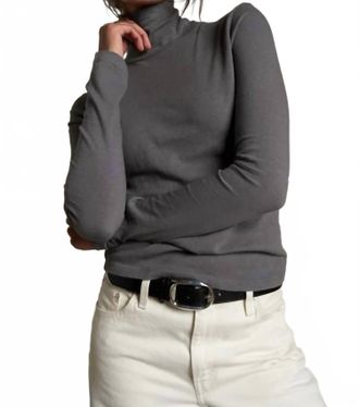 perfectwhitetee Cindy Recycled Cotton Turtleneck Top In Charcoal