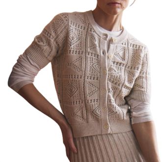 Autumn Cashmere Short Sleeve Tile Stitch Cardigan In Natural