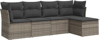vidaXL Juego De Sof&aacute;s Jard&iacute;n Con Cojines 5 Pzas Rat&aacute;n Sint&eacute;tico Gris Vidaxl