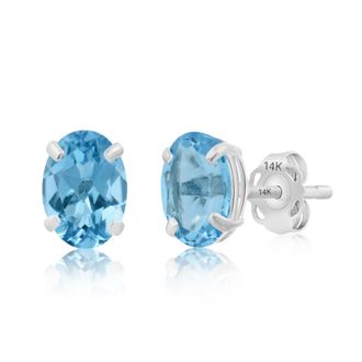 MAX + STONE 14k Yellow or White Gold 7x5mm Oval Stud Earrings with Push Backs