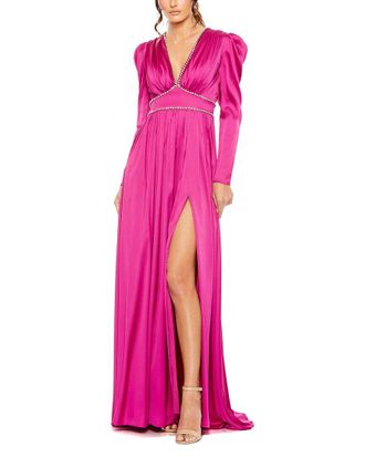 Mac Duggal Puff Shoulder Rhinestone Encrusted Dress