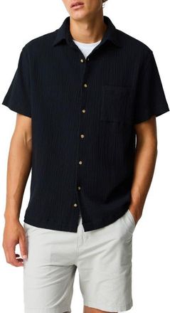 Rodd & Gunn Adams Flat Weekend Fit Short Sleeve Stretch Seersucker Button-Up Shirt in Onyx at Nordstrom, Size Xxx-Large