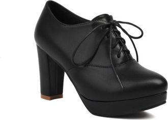 Generic Womens Platform Oxford Pumps Lace Up Round Toe Chunky Block Heel Smooth Upper Dress Shoes Comfortable for Fashion Party,Black,9.5 UK