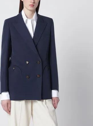 Blaz&eacute; Milano Navy blue double-breasted jacket in linen and silk